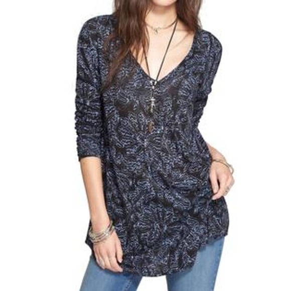 Free People Black Floral Cropped Back Slouch Blouse - Picture 1 of 8